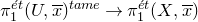 pi 1 Superscript ModifyingAbove e With acute t Baseline left parenthesis upper U comma x overbar right parenthesis Superscript normal t normal a normal m normal e Baseline right arrow pi 1 Superscript ModifyingAbove e With acute t Baseline left parenthesis upper X comma x overbar right parenthesis