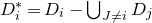 upper D Subscript i Superscript asterisk Baseline equals upper D Subscript i Baseline minus union Underscript upper J not equals i Endscripts upper D Subscript j