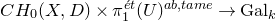 upper C upper H 0 left parenthesis upper X comma upper D right parenthesis times pi 1 Superscript ModifyingAbove e With acute t Baseline left parenthesis upper U right parenthesis Superscript normal a normal b comma normal t normal a normal m normal e Baseline right arrow normal upper G normal a normal l Subscript k