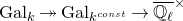 normal upper G normal a normal l Subscript k Baseline two headed right arrow normal upper G normal a normal l Subscript k Sub Superscript normal c normal o normal n normal s normal t Baseline right arrow double struck upper Q Subscript script l Baseline overbar Superscript times