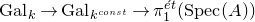 normal upper G normal a normal l Subscript k Baseline right arrow normal upper G normal a normal l Subscript k Sub Superscript normal c normal o normal n normal s normal t Baseline right arrow pi 1 Superscript ModifyingAbove e With acute t Baseline left parenthesis normal upper S normal p normal e normal c left parenthesis upper A right parenthesis right parenthesis