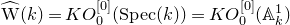 ModifyingAbove normal upper W With caret left parenthesis k right parenthesis equals upper K upper O 0 Superscript left bracket 0 right bracket Baseline left parenthesis normal upper S normal p normal e normal c left parenthesis k right parenthesis right parenthesis equals upper K upper O 0 Superscript left bracket 0 right bracket Baseline left parenthesis double struck upper A Subscript k Superscript 1 Baseline right parenthesis