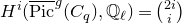 upper H Superscript i Baseline left parenthesis ModifyingAbove normal upper P normal i normal c With bar Superscript g Baseline left parenthesis upper C Subscript q Baseline right parenthesis comma double struck upper Q Subscript script l Baseline right parenthesis equals StartBinomialOrMatrix 2 i Choose i EndBinomialOrMatrix