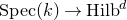 normal upper S normal p normal e normal c left parenthesis k right parenthesis right arrow normal upper H normal i normal l normal b Superscript d