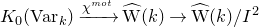 upper K 0 left parenthesis normal upper V normal a normal r Subscript k Baseline right parenthesis right arrow Overscript chi Superscript normal m normal o normal t Baseline Endscripts ModifyingAbove normal upper W With caret left parenthesis k right parenthesis right arrow ModifyingAbove normal upper W With caret left parenthesis k right parenthesis divided by upper I squared
