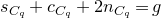 s Subscript upper C Sub Subscript q Baseline plus c Subscript upper C Sub Subscript q Baseline plus 2 n Subscript upper C Sub Subscript q Baseline equals g