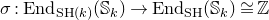 sigma colon normal upper E normal n normal d Subscript normal upper S normal upper H left parenthesis k right parenthesis Baseline left parenthesis double struck upper S Subscript k Baseline right parenthesis right arrow normal upper E normal n normal d Subscript normal upper S normal upper H Baseline left parenthesis double struck upper S Subscript k Baseline right parenthesis approximately equals double struck upper Z