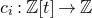 c Subscript i Baseline colon double struck upper Z left bracket t right bracket right arrow double struck upper Z