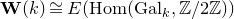 bold upper W left parenthesis k right parenthesis approximately equals upper E left parenthesis normal upper H normal o normal m left parenthesis normal upper G normal a normal l Subscript k Baseline comma double struck upper Z divided by 2 double struck upper Z right parenthesis right parenthesis