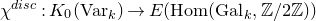 chi Superscript normal d normal i normal s normal c Baseline colon upper K 0 left parenthesis normal upper V normal a normal r Subscript k Baseline right parenthesis right arrow upper E left parenthesis normal upper H normal o normal m left parenthesis normal upper G normal a normal l Subscript k Baseline comma double struck upper Z divided by 2 double struck upper Z right parenthesis right parenthesis