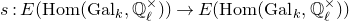 s colon upper E left parenthesis normal upper H normal o normal m left parenthesis normal upper G normal a normal l Subscript k Baseline comma double struck upper Q Subscript script l Superscript times Baseline right parenthesis right parenthesis right arrow upper E left parenthesis normal upper H normal o normal m left parenthesis normal upper G normal a normal l Subscript k Baseline comma double struck upper Q Subscript script l Superscript times Baseline right parenthesis right parenthesis