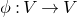 phi colon upper V right arrow upper V