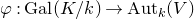 phi colon normal upper G normal a normal l left parenthesis upper K divided by k right parenthesis right arrow normal upper A normal u normal t Subscript k Baseline left parenthesis upper V right parenthesis