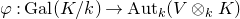 phi colon normal upper G normal a normal l left parenthesis upper K divided by k right parenthesis right arrow normal upper A normal u normal t Subscript k Baseline left parenthesis upper V circled times Subscript k Baseline upper K right parenthesis