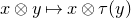 x circled times y right arrow from bar x circled times tau left parenthesis y right parenthesis