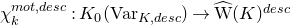 chi Subscript k Superscript normal m normal o normal t comma normal d normal e normal s normal c Baseline colon upper K 0 left parenthesis normal upper V normal a normal r Subscript upper K comma normal d normal e normal s normal c Baseline right parenthesis right arrow ModifyingAbove normal upper W With caret left parenthesis upper K right parenthesis Superscript normal d normal e normal s normal c