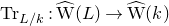 normal upper T normal r Subscript upper L divided by k Baseline colon ModifyingAbove normal upper W With caret left parenthesis upper L right parenthesis right arrow ModifyingAbove normal upper W With caret left parenthesis k right parenthesis