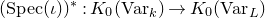 left parenthesis normal upper S normal p normal e normal c left parenthesis iota right parenthesis right parenthesis Superscript asterisk Baseline colon upper K 0 left parenthesis normal upper V normal a normal r Subscript k Baseline right parenthesis right arrow upper K 0 left parenthesis normal upper V normal a normal r Subscript upper L Baseline right parenthesis