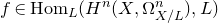 f element of upper H normal o normal m Subscript upper L Baseline left parenthesis upper H Superscript n Baseline left parenthesis upper X comma normal upper Omega Subscript upper X divided by upper L Superscript n Baseline right parenthesis comma upper L right parenthesis