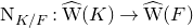 normal upper N Subscript upper K divided by upper F Baseline colon ModifyingAbove normal upper W With caret left parenthesis upper K right parenthesis right arrow ModifyingAbove normal upper W With caret left parenthesis upper F right parenthesis