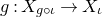 g colon upper X Subscript g ring iota Baseline right arrow upper X Subscript iota Baseline
