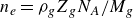 n Subscript e Baseline equals rho Subscript g Baseline upper Z Subscript g Baseline upper N Subscript upper A Baseline divided by upper M Subscript g