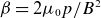 beta equals 2 mu 0 p divided by upper B squared