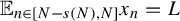 double struck upper E Subscript n element of left bracket upper N minus s left parenthesis upper N right parenthesis comma upper N right bracket Baseline x Subscript n Baseline equals upper L