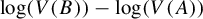 log left parenthesis upper V left parenthesis upper B right parenthesis right parenthesis minus log left parenthesis upper V left parenthesis upper A right parenthesis right parenthesis