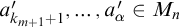 a prime Subscript k Sub Subscript m plus 1 Subscript plus 1 Baseline comma ellipsis comma a prime Subscript alpha Baseline element of upper M Subscript n Baseline