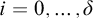 i equals 0 comma ellipsis comma delta