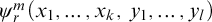 psi Subscript r Superscript m Baseline left parenthesis x 1 comma ellipsis comma x Subscript k Baseline comma y 1 comma ellipsis comma y Subscript l Baseline right parenthesis