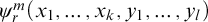 psi Subscript r Superscript m Baseline left parenthesis x 1 comma ellipsis comma x Subscript k Baseline comma y 1 comma ellipsis comma y Subscript l Baseline right parenthesis