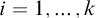 i equals 1 comma ellipsis comma k