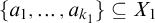 StartSet a 1 comma ellipsis comma a Subscript k 1 Baseline EndSet subset of or equal to upper X 1