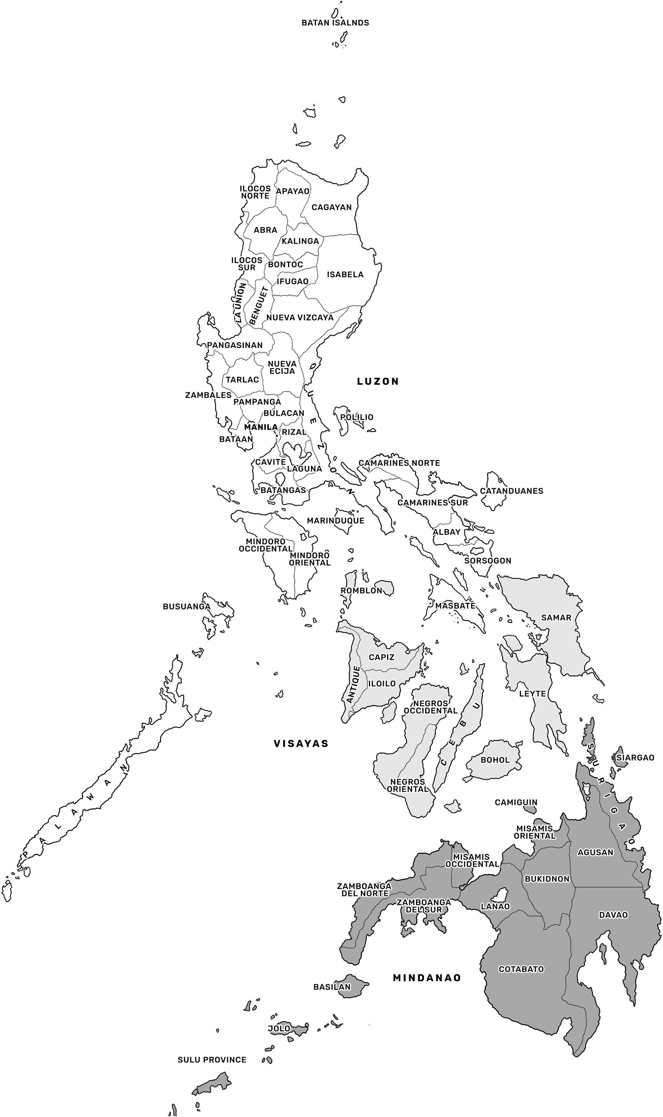 A map of the Philippines highlighting provinces in 1950.