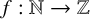 f colon double struck upper N right arrow double struck upper Z