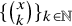 left brace StartBinomialOrMatrix x Choose k EndBinomialOrMatrix right brace Subscript k element of double struck upper N