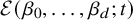 script upper E left parenthesis beta 0 comma ellipsis comma beta Subscript d Baseline semicolon t right parenthesis