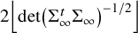2 left floor det left parenthesis normal upper Sigma Subscript infinity Superscript t Baseline normal upper Sigma Subscript infinity Baseline right parenthesis Superscript negative 1 divided by 2 Baseline right floor