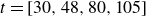 t equals left bracket 30 comma 48 comma 80 comma 105 right bracket