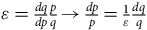epsilon equals StartFraction d q Over d p EndFraction StartFraction p Over q EndFraction right arrow StartFraction d p Over p EndFraction equals StartFraction 1 Over epsilon EndFraction StartFraction d q Over q EndFraction