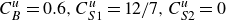 upper C Subscript upper B Superscript u Baseline equals 0.6 comma upper C Subscript upper S Baseline 1 Superscript u Baseline equals 12 divided by 7 comma upper C Subscript upper S Baseline 2 Superscript u Baseline equals 0