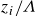 z Subscript i Baseline divided by upper Lamda