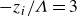 minus z Subscript i Baseline divided by upper Lamda equals 3
