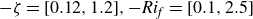 negative zeta equals left bracket 0.12 comma 1.2 right bracket comma minus italic Ri Subscript f Baseline equals left bracket 0.1 comma 2.5 right bracket