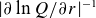 StartAbsoluteValue partial differential ln upper Q slash partial differential r EndAbsoluteValue Superscript negative 1