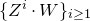 left brace upper Z Superscript i Baseline dot upper W right brace Subscript i greater than or equals 1