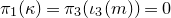 pi 1 left parenthesis kappa right parenthesis equals pi 3 left parenthesis iota 3 left parenthesis m right parenthesis right parenthesis equals 0