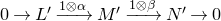 0 right arrow upper L prime right arrow Overscript 1 circled times alpha Endscripts upper M prime right arrow Overscript 1 circled times beta Endscripts upper N prime right arrow 0
